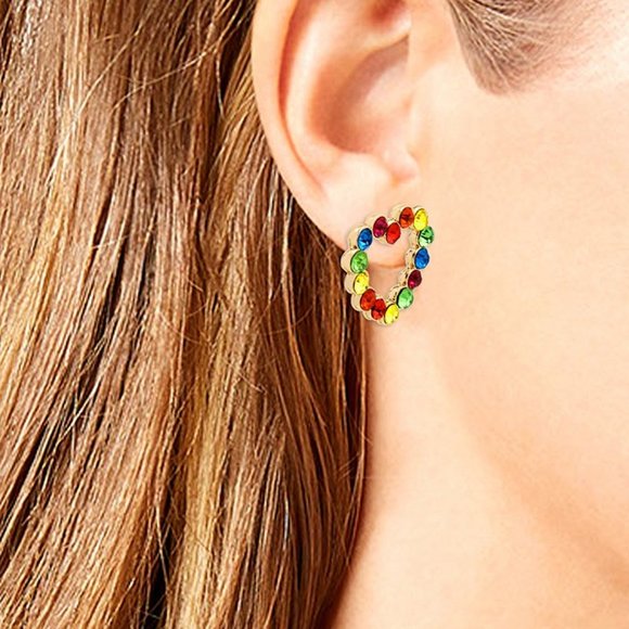 Betsey Johnson Rainbow Stone Heart Earrings - Picture 6 of 6